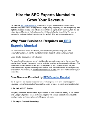 Hire the SEO Experts Mumbai to Grow Your Revenue
