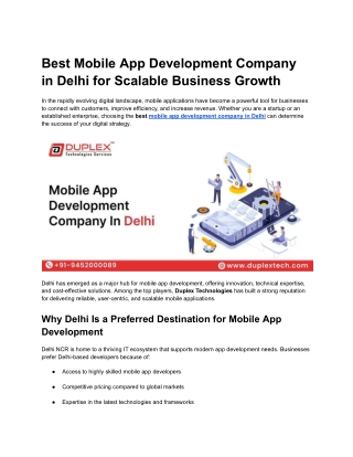 Best Mobile App Development Company in Delhi