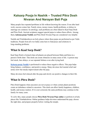 Kalsarp Pooja In Nashik – Trusted Pitra Dosh Nivaran And Narayan Bali Puja