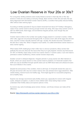 Low Ovarian Reserve in Your 20s or 30s_