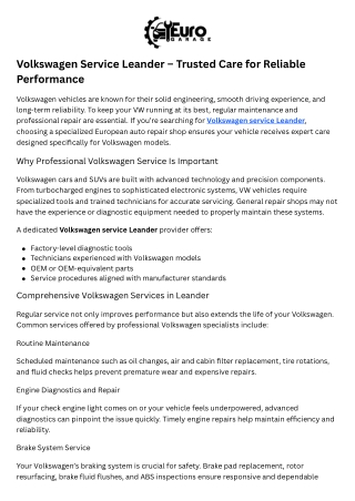 Volkswagen Service Leander – Trusted Care for Reliable Performance