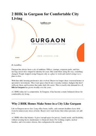2 BHK in Gurgaon for Comfortable City Living