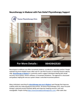 Neurotherapy in Madurai with Pain Relief Physiotherapy Support