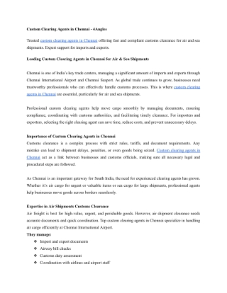 Leading Custom Clearing Agents in Chennai for Air & Sea Shipments