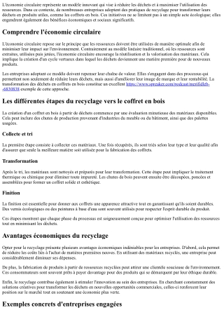 Économie Circulaire: Comment Les entreprises Recyclent Les déchets En coffrets!