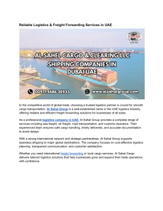 Reliable Logistics & Freight Forwarding Services in UAE