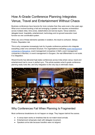 How A-Grade Conference Planning Integrates Venue, Travel and Entertainment Without Chaos