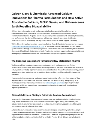 Caltron Clays & Chemicals: Advanced Calcium Innovations for Pharma Formulations