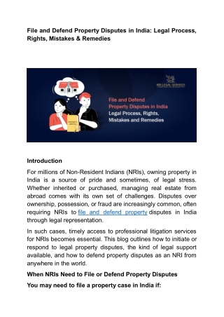 File and Defend Property Disputes in India