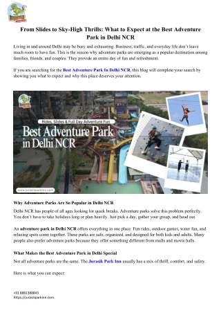 From Slides to Sky-High Thrills What to Expect at the Best Adventure Park in Delhi NCR