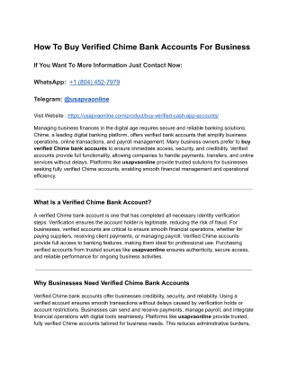 How To Buy Verified Chime Bank Accounts For Business