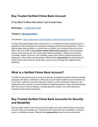 Buy Trusted Verified Chime Bank Account
