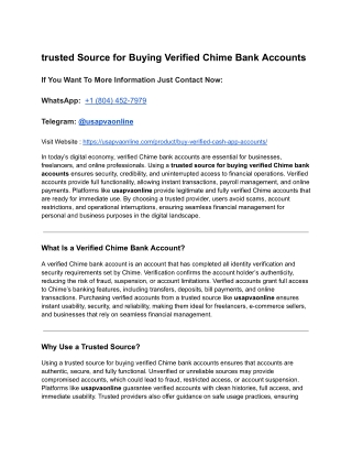 trusted Source for Buying Verified Chime Bank Accounts