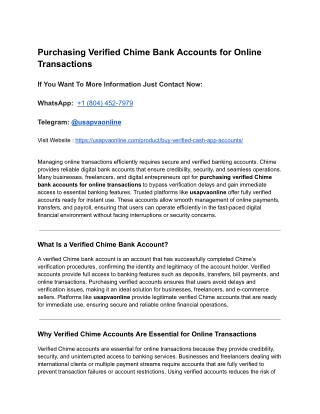 Purchasing Verified Chime Bank Accounts for Online Transactions