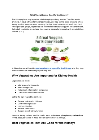 What Vegetables Are Good for the Kidneys