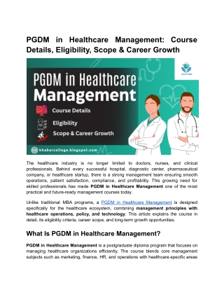 PGDM in Healthcare Management_ Course Details, Eligibility, Scope & Career Growth