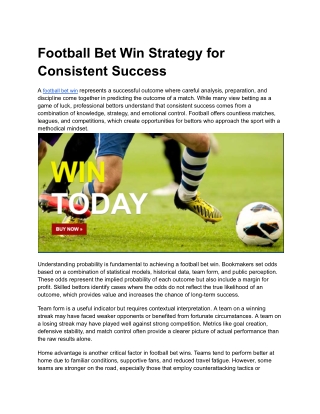 Football Bet Win Strategy for Consistent Success