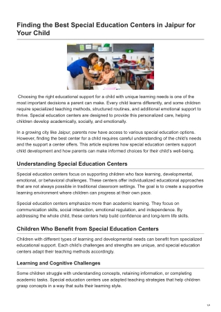 Finding the Best Special Education Centers in Jaipur for Your Child