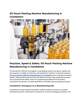 Oil Pouch Packing Machine Manufacturing in Coimbatore