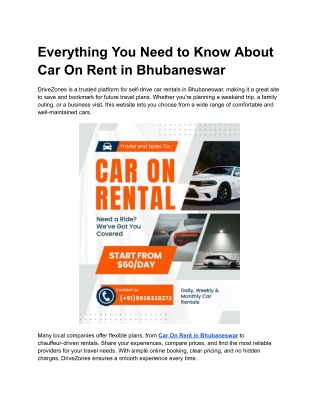 Everything You Need to Know About Car On Rent in Bhubaneswar