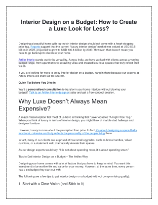 Interior Design on a Budget How to Create a Luxe Look for Less