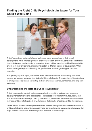 Finding the Right Child Psychologist in Jaipur for Your Childs Well-Being