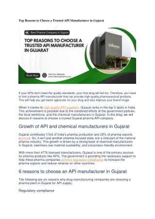 Top Reasons to Choose a Trusted API Manufacturer in Gujarat