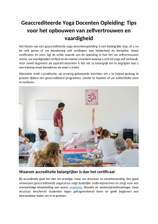 Geaccrediteerde Yoga Docenten Opleiding - Tips voor het opbouwen van zelfvertrou