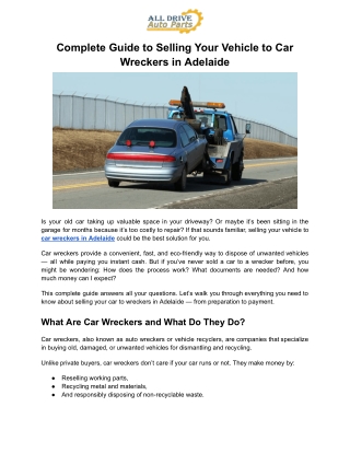 Selling Your Vehicle to Car Wreckers in Adelaide