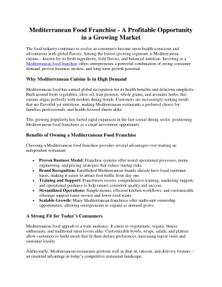 Mediterranean Food Franchise - A Profitable Opportunity in a Growing Market
