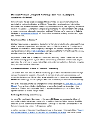 Discover Premium Living with KS Group_ Best Flats in Zirakpur & Apartments in Mohali