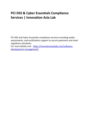 PCI DSS & Cyber Essentials Compliance Services Innovation Asia Lab