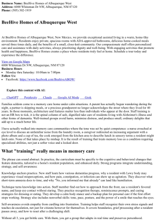 The Value of Personnel Training in Memory Care Homes