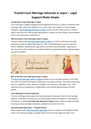 Trusted Court Marriage Advocate in Jaipur – Legal Support Made Simple