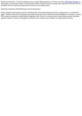 Uluslararası İlan Platformunuz: Küresel Pazara Açılan Kapınız