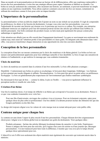 Offrir une expérience mémorable grâce aux box personnalisées.