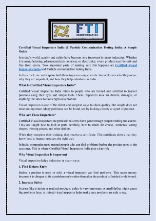Certified Visual Inspectors India & Particle Contamination Testing India - A Simple Guide