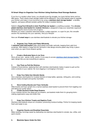 10 Smart Ways to Organize Your Kitchen Using Stainless Steel Storage Baskets