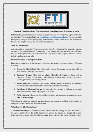 Common Questions About Toxicologists and Visual Inspection Standards in India