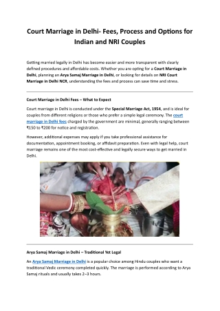 Court Marriage in Delhi- Fees, Process and Options for Indian and NRI Couples