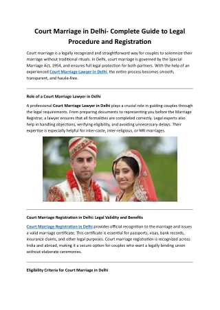 Court Marriage in Delhi- Complete Guide to Legal Procedure and Registration