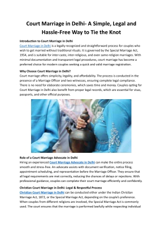 Court Marriage in Delhi- A Simple, Legal and Hassle-Free Way to Tie the Knot