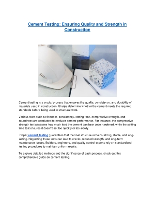 Cement Testing - Ensuring Quality and Strength in Construction