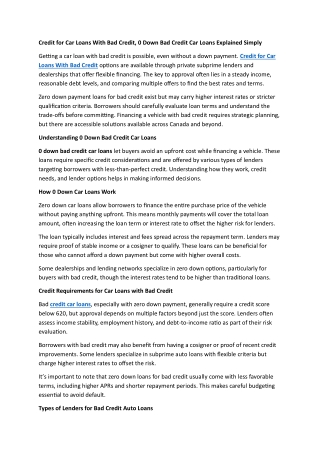 Credit for Car Loans With Bad Credit