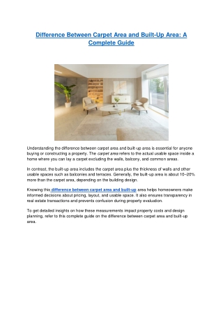 Difference Between Carpet Area and Built-Up Area - A Complete Guide