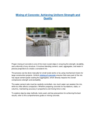 Mixing of Concrete - Achieving Uniform Strength and Quality