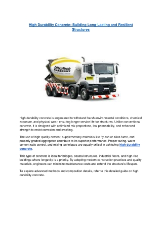 High Durability Concrete - Building Long-Lasting and Resilient Structures