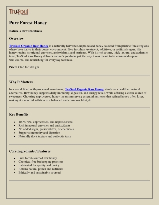 TruSoul Organic Raw Honey – Honest Sweetness from Nature