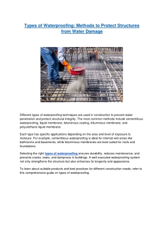 Types of Waterproofing - Methods to Protect Structures from Water Damage