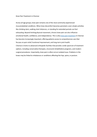 Knee Pain Treatment in Chennai